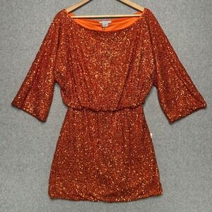 Never Fully Dressed Orange Sequin Mini Dress NFDDR1902 Boat Neck 3/4 Sleeve US 8